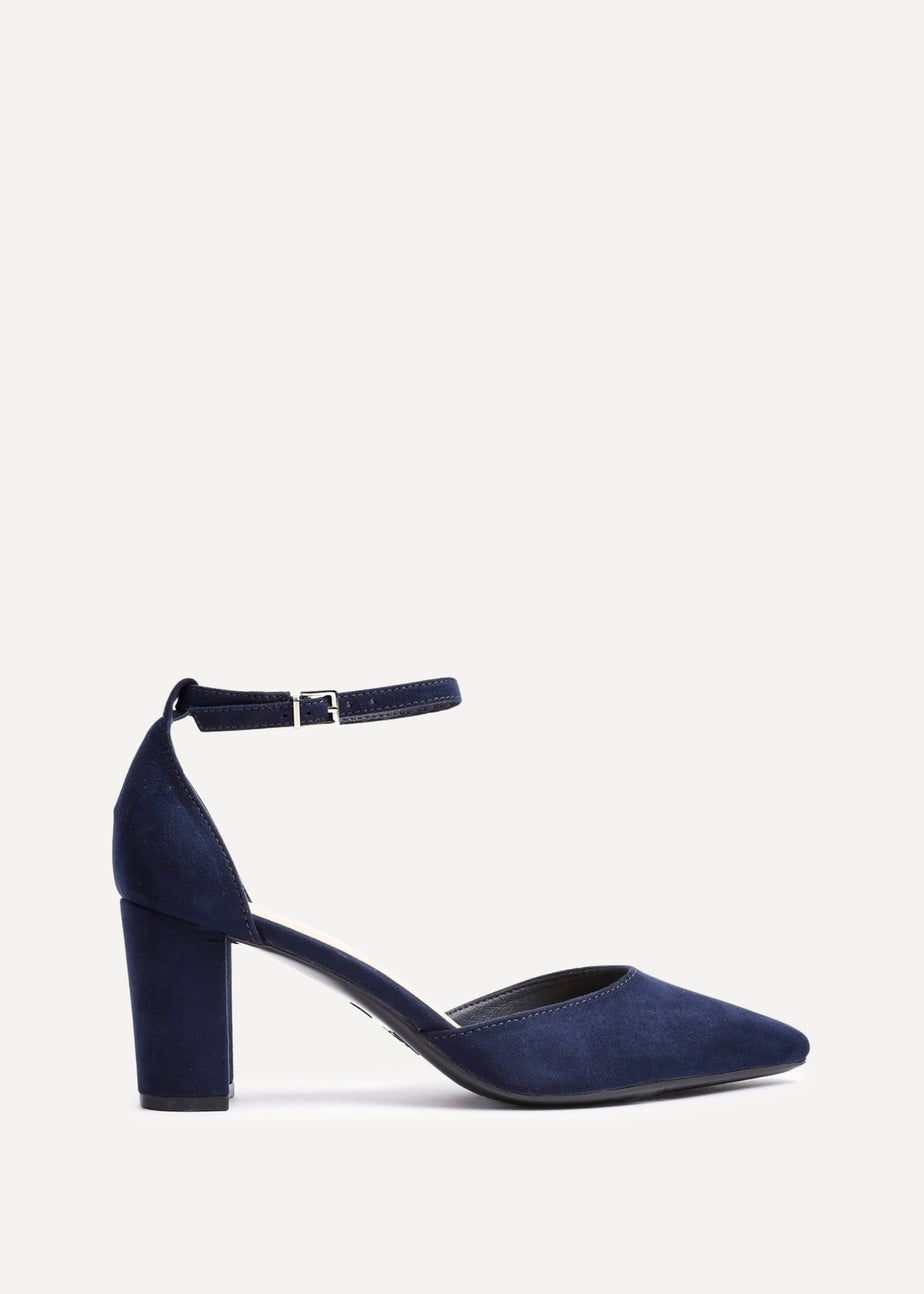 Linzi Leona Navy Faux Suede Closed Back Block Heeled Court Shoe