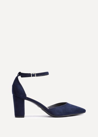 Linzi Leona Navy Faux Suede Closed Back Block Heeled Court Shoe