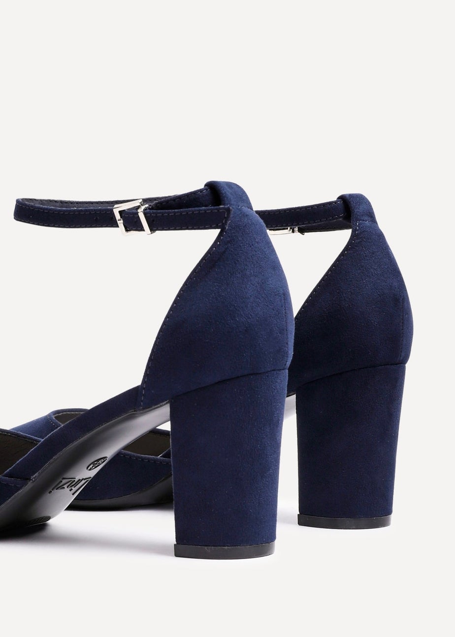Linzi Leona Navy Faux Suede Closed Back Block Heeled Court Shoe