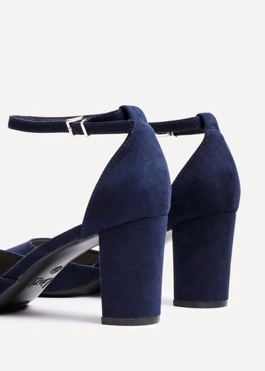 Linzi Leona Navy Faux Suede Closed Back Block Heeled Court Shoe