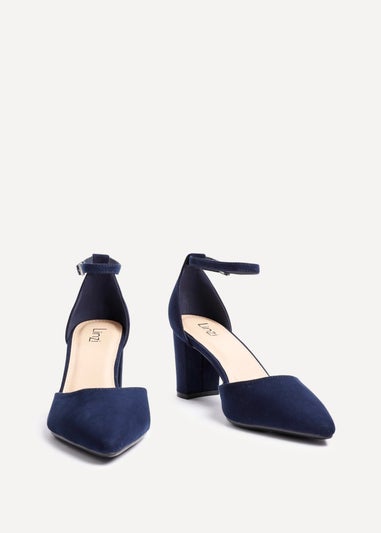 Linzi Leona Navy Faux Suede Closed Back Block Heeled Court Shoe