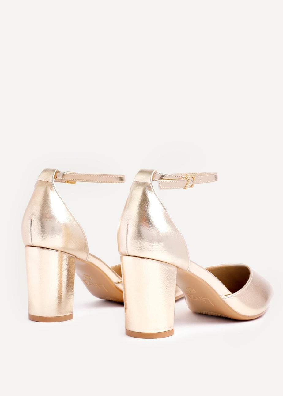 Linzi Leona Gold Faux Leather Closed Back Block Heeled Court Shoe