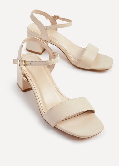 Linzi Darcie Sand Faux Leather Low Chunky Block Heeled Sandal