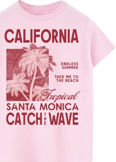 Brands In California Santa Monica Pink Boyfriend Fit Graphic T-Shirt