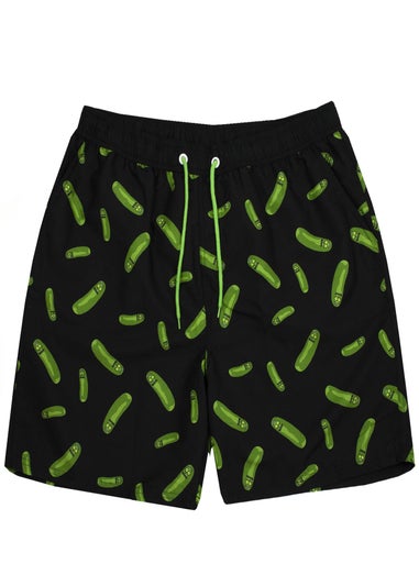 Rick & Morty Black Pickle Rick Swim Shorts