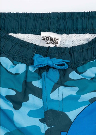 Sonic The Hedgehog Camo Kids Blue Swim Shorts (4-14 Years)