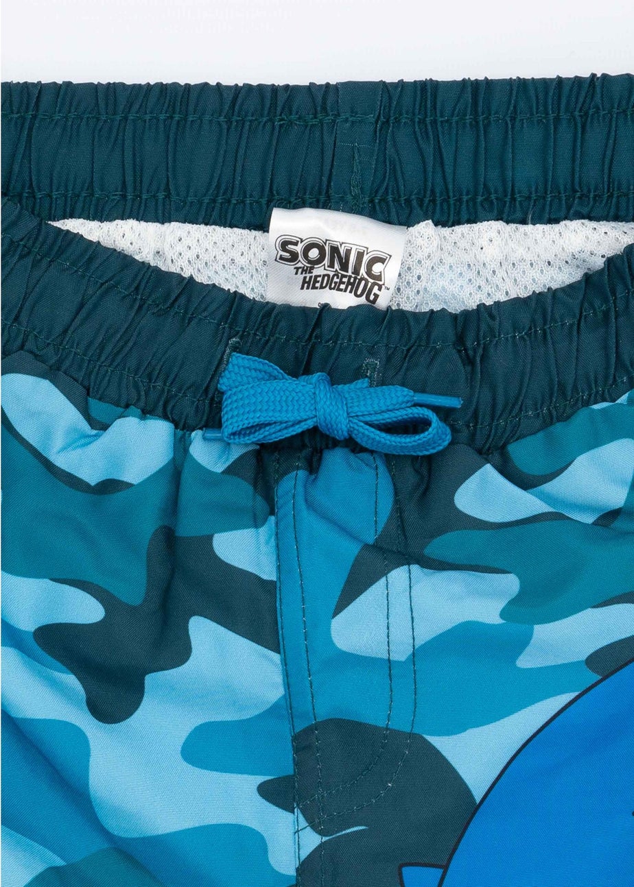 Sonic The Hedgehog Camo Kids Blue Swim Shorts (4-14 Years)