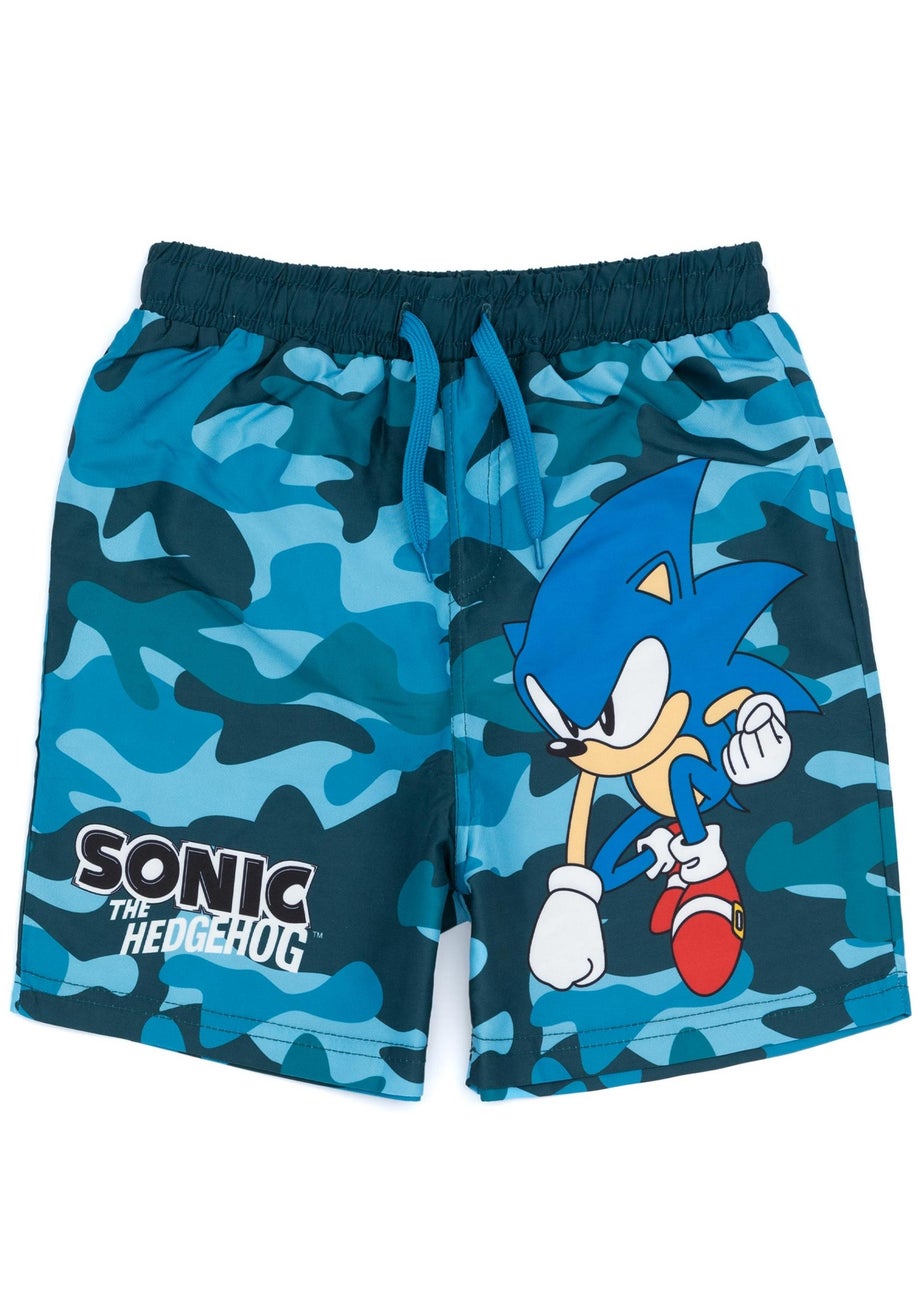 Sonic The Hedgehog Camo Kids Blue Swim Shorts (4-14 Years)