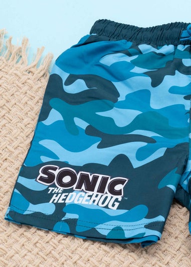 Sonic The Hedgehog Camo Kids Blue Swim Shorts (4-14 Years)
