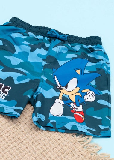 Sonic The Hedgehog Camo Kids Blue Swim Shorts (4-14 Years)