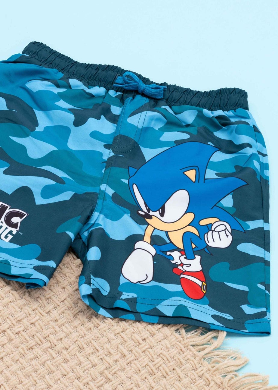 Sonic The Hedgehog Camo Kids Blue Swim Shorts (4-14 Years)