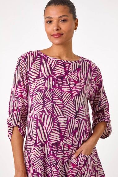 Roman Plum Longline Print Tunic Top