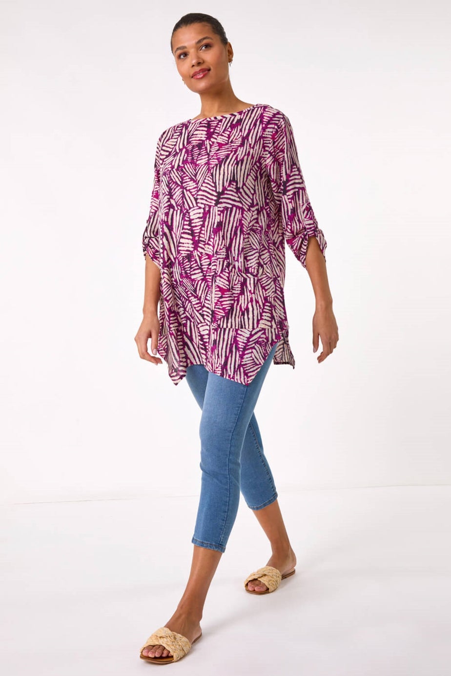 Roman Plum Longline Print Tunic Top