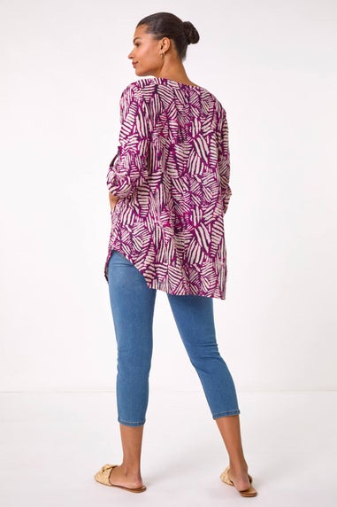 Roman Plum Longline Print Tunic Top