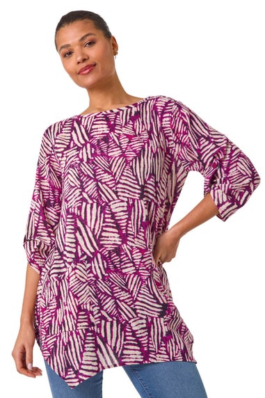 Roman Plum Longline Print Tunic Top
