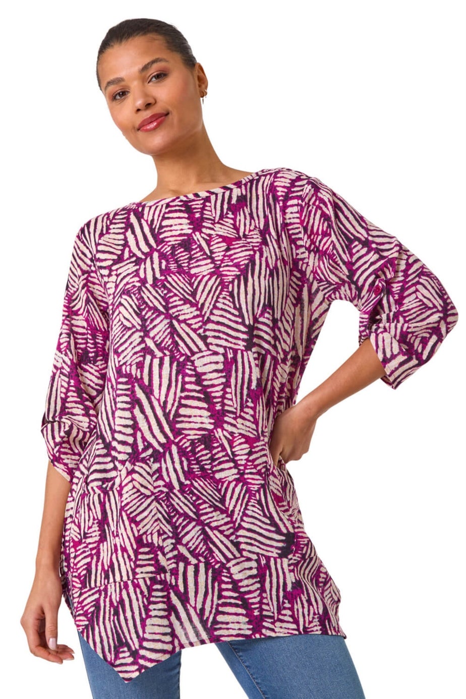 Roman Plum Longline Print Tunic Top