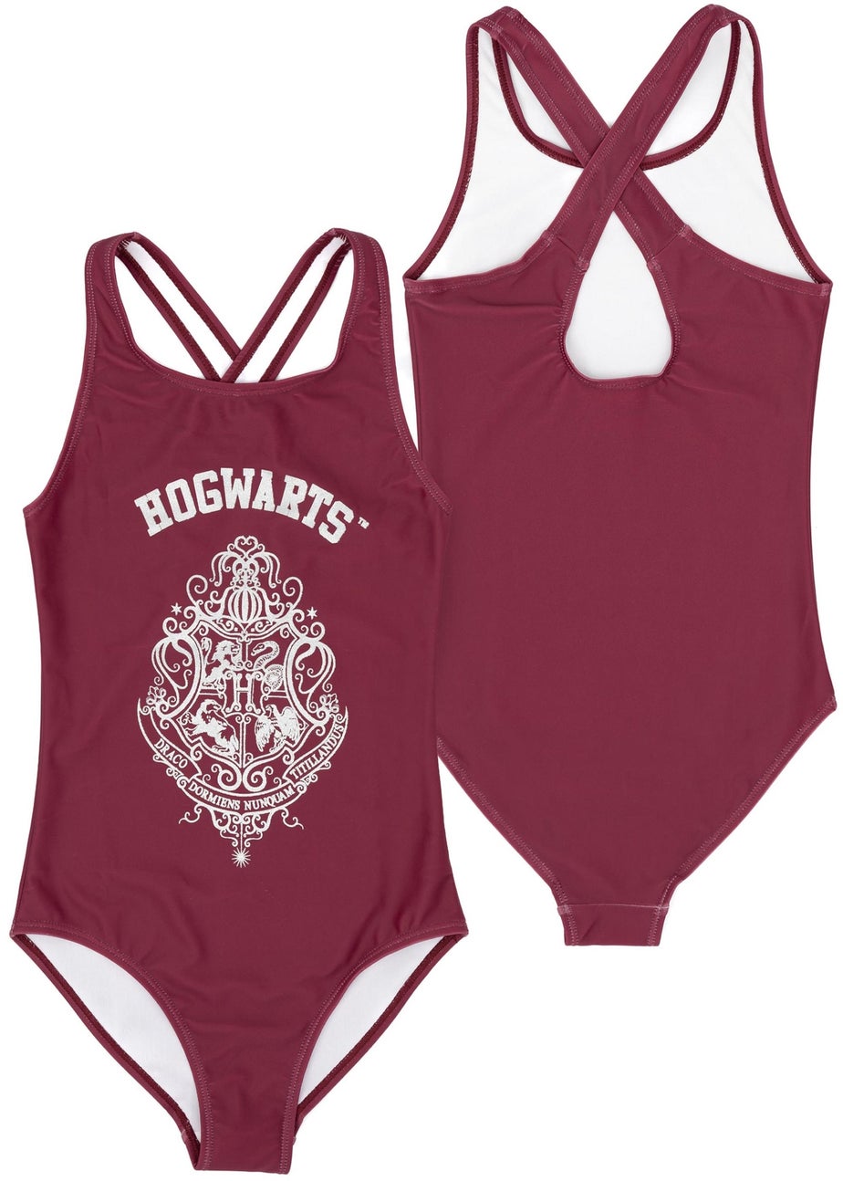 Harry Potter Hogwarts Kids Burgundy 1 Piece Swimsuit (5-14 Years)