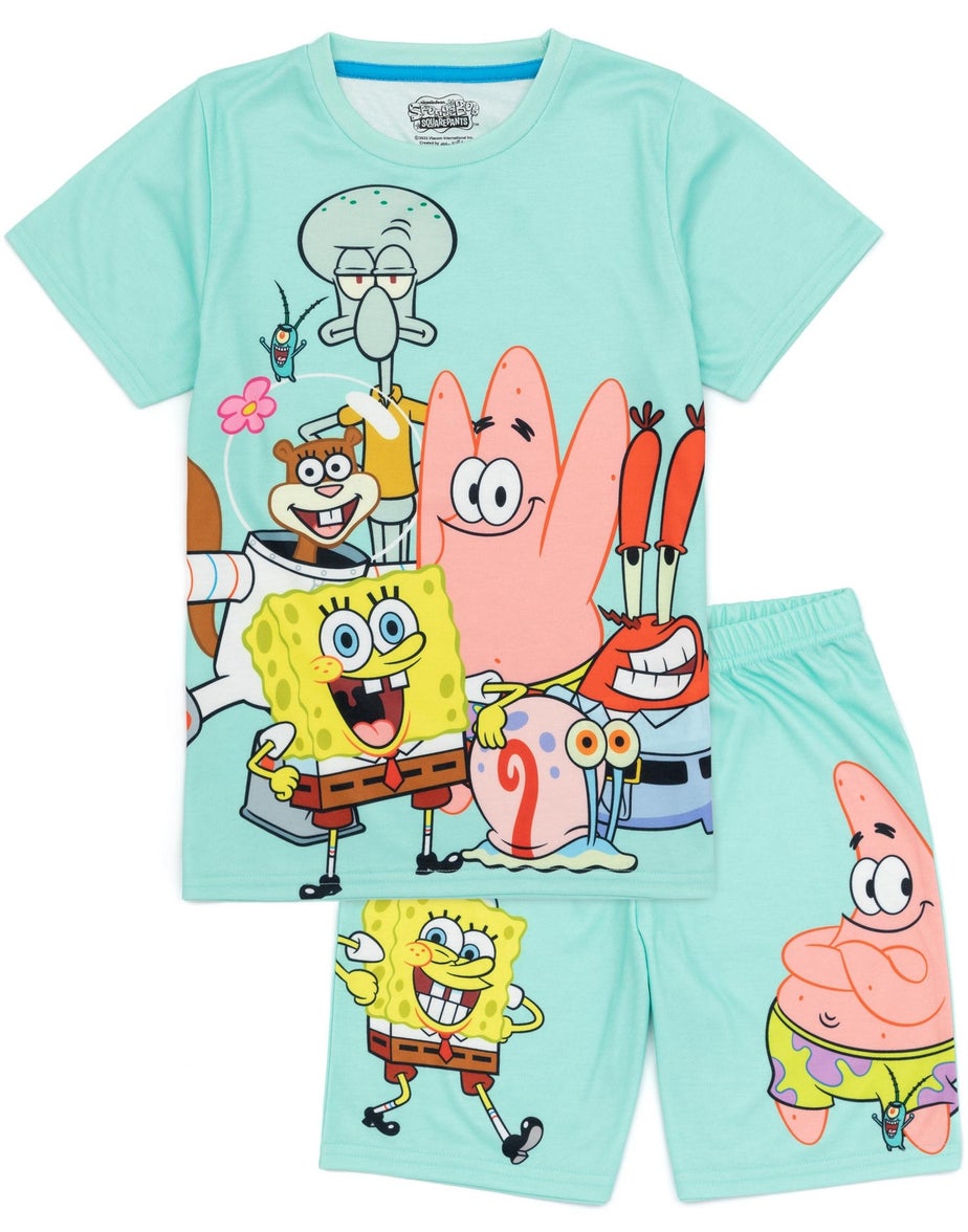 SpongeBob Characters Kids Multi Coloured Blue Shortie Pyjamas (3-14 Years)