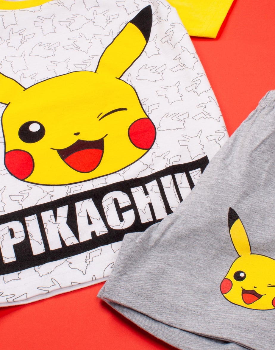 Pokemon Kids White Pikachu Shortie Pyjamas (3-12 Years)