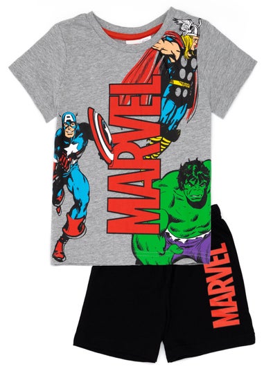 Disney Marvel Avengers Kids Black & Grey Shortie Pyjamas (2-8 Years)