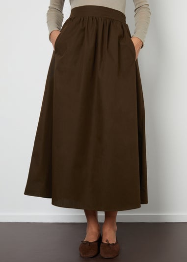 Threadbare Chocolate Cotton Maxi Skirt With Pockets