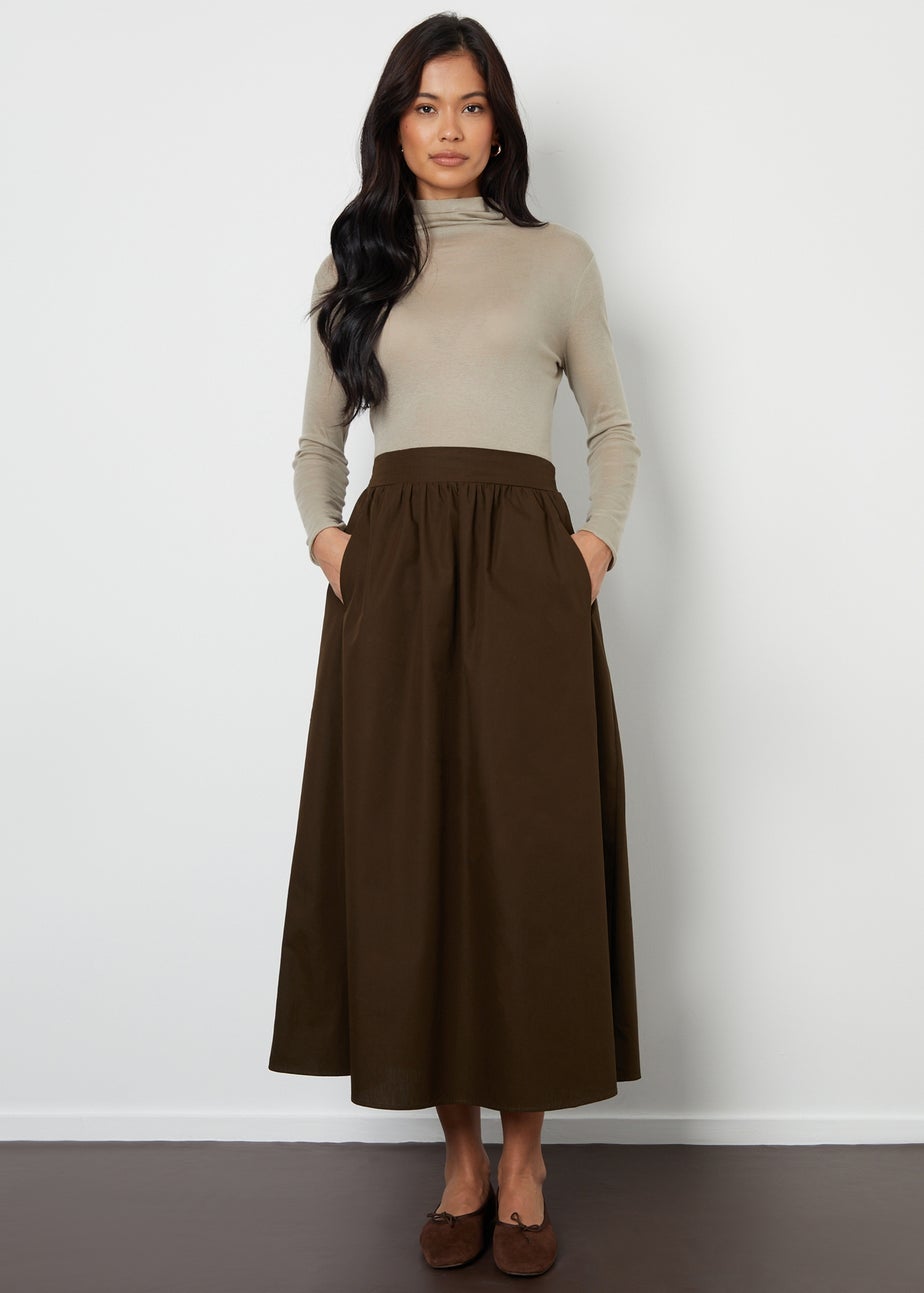 Threadbare Chocolate Cotton Maxi Skirt With Pockets