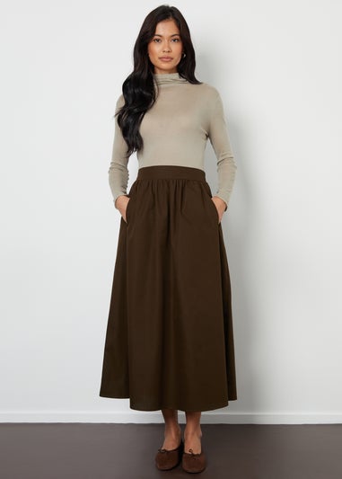 Threadbare Chocolate Cotton Maxi Skirt With Pockets