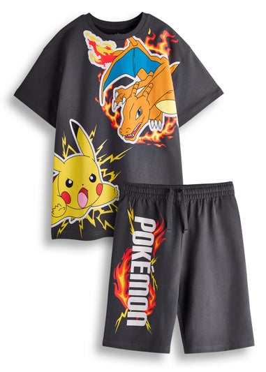 Pokemon Kids Black T-Shirt & Shorts Set (4-14 Years)