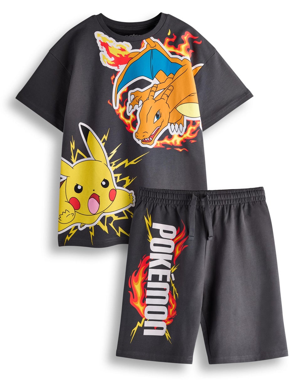 Pokemon Kids Black T-Shirt & Shorts Set (4-14 Years)