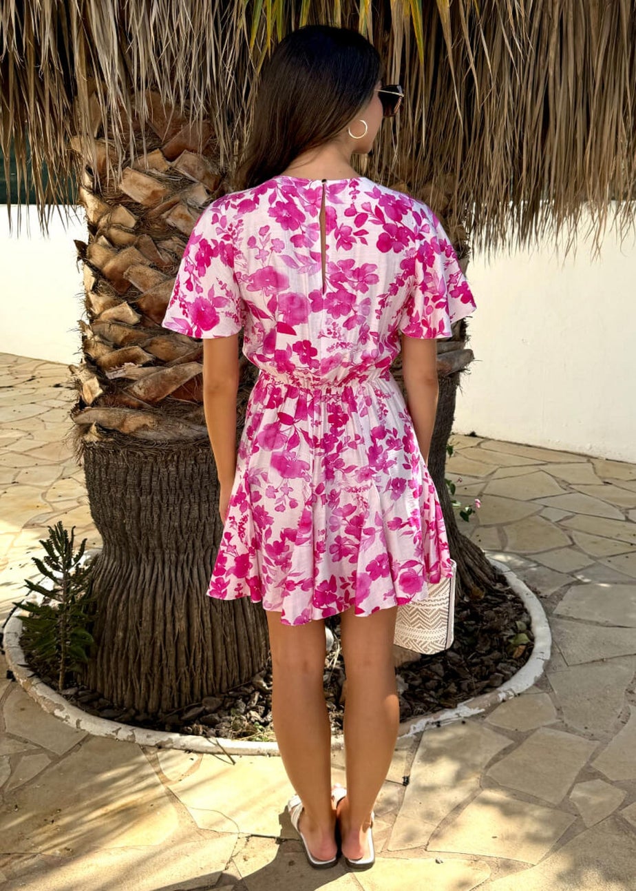 AX Paris Pink Floral Print Butterfly Sleeve Skater Mini Dress