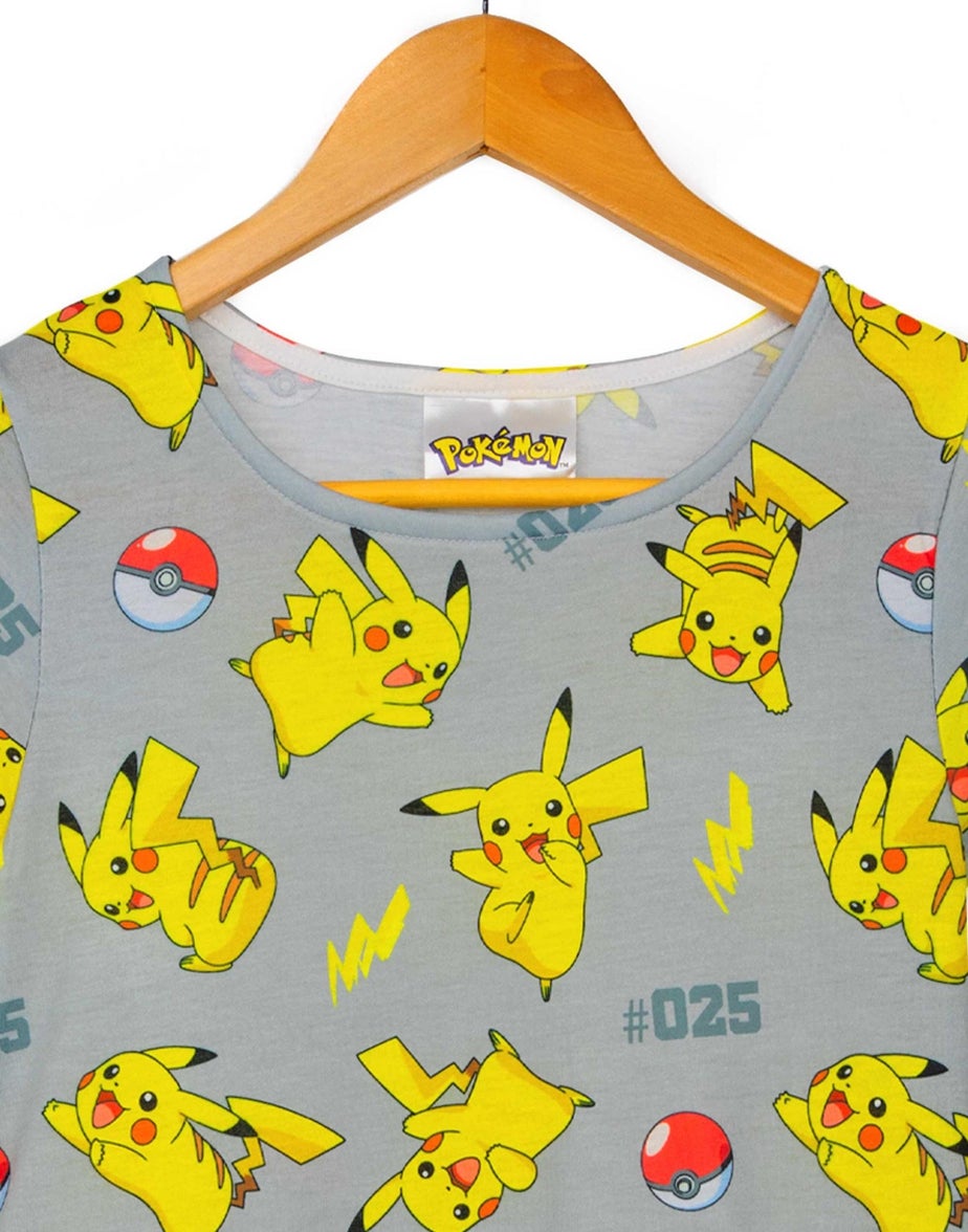 Pokemon Pikachu Grey Kids Short Sleeved Skater Dress (5-14 Years)