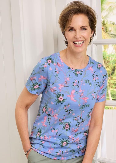 Cotton Traders Pale Blue Short Sleeve Printed T Shirt