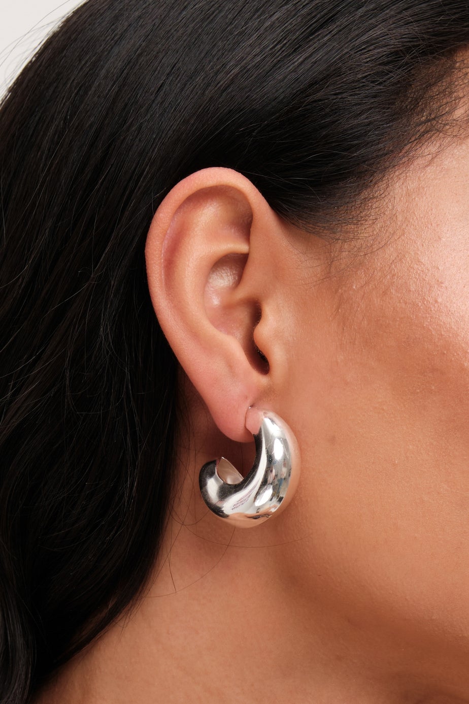 Mood Silver Polished Tapered Chubby Hoop Earrings
