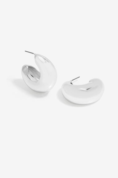 Mood Silver Polished Tapered Chubby Hoop Earrings
