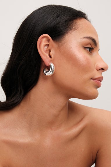 Mood Silver Polished Tapered Chubby Hoop Earrings