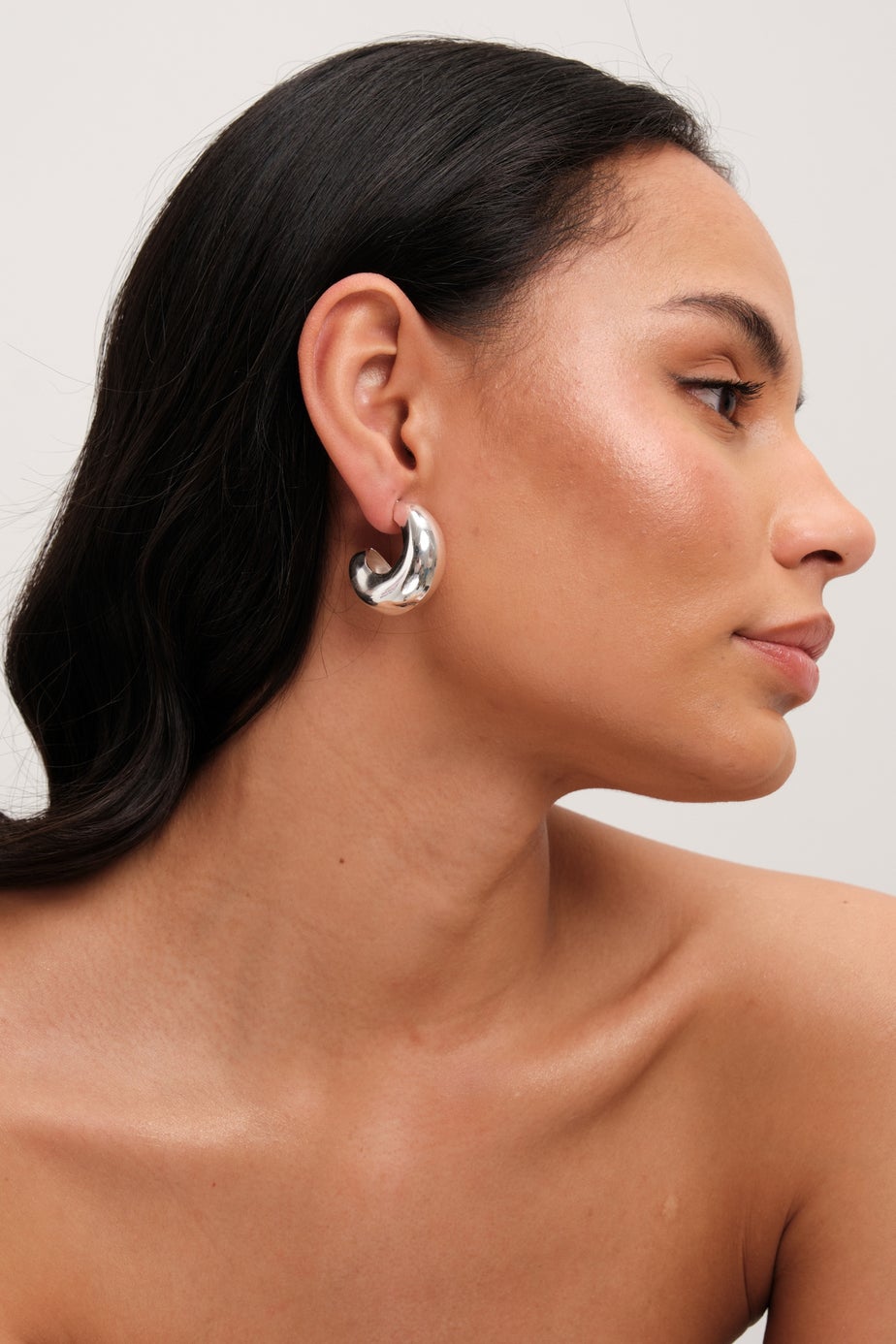 Mood Silver Polished Tapered Chubby Hoop Earrings