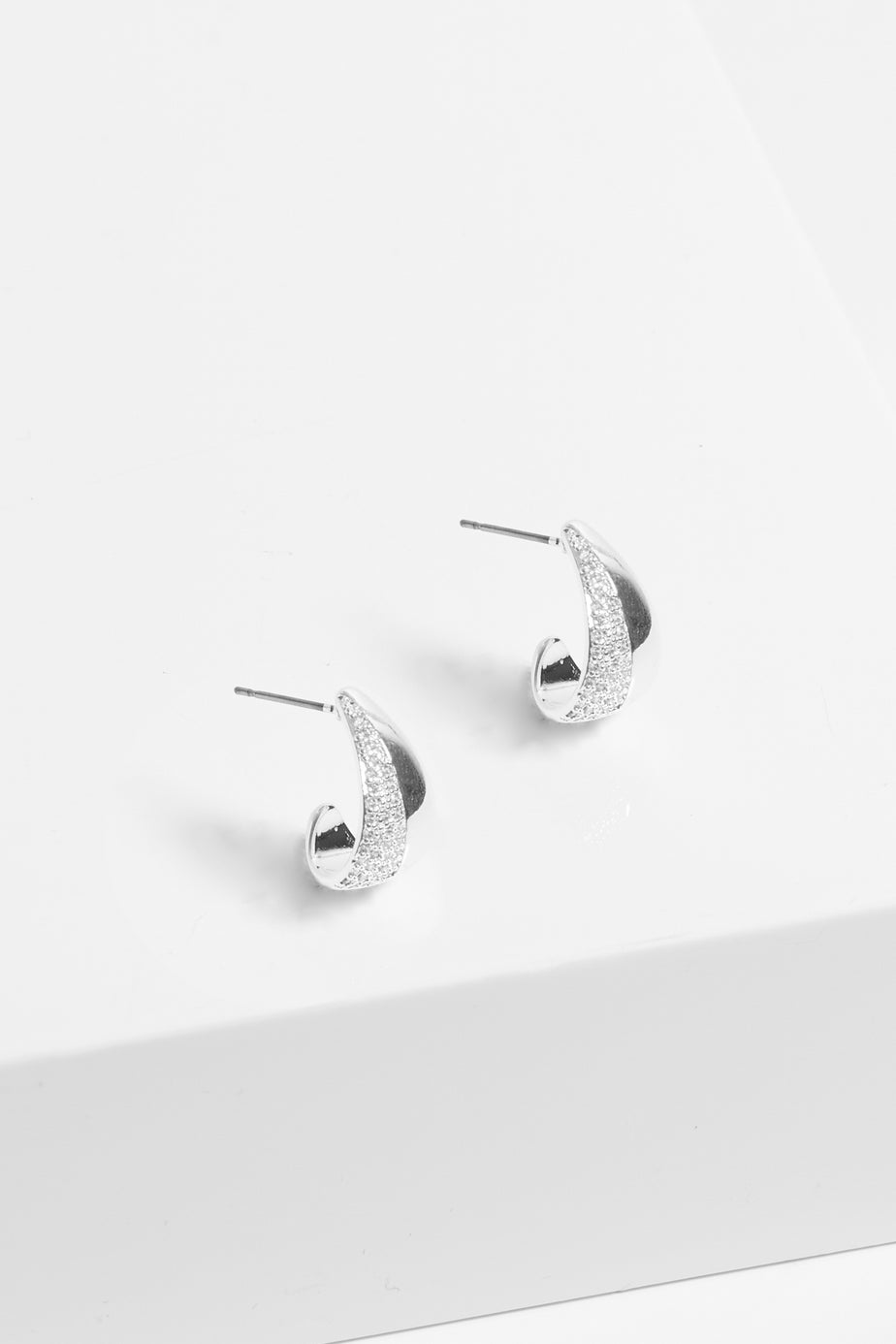 Jon Richard Silver Plated Micro Pave & Polished Hoops