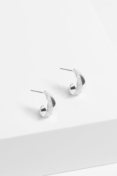 Jon Richard Silver Plated Micro Pave & Polished Hoops
