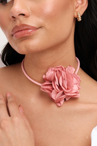 Mood Gold Pink Flower Corsage Necklace