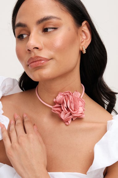 Mood Gold Pink Flower Corsage Necklace