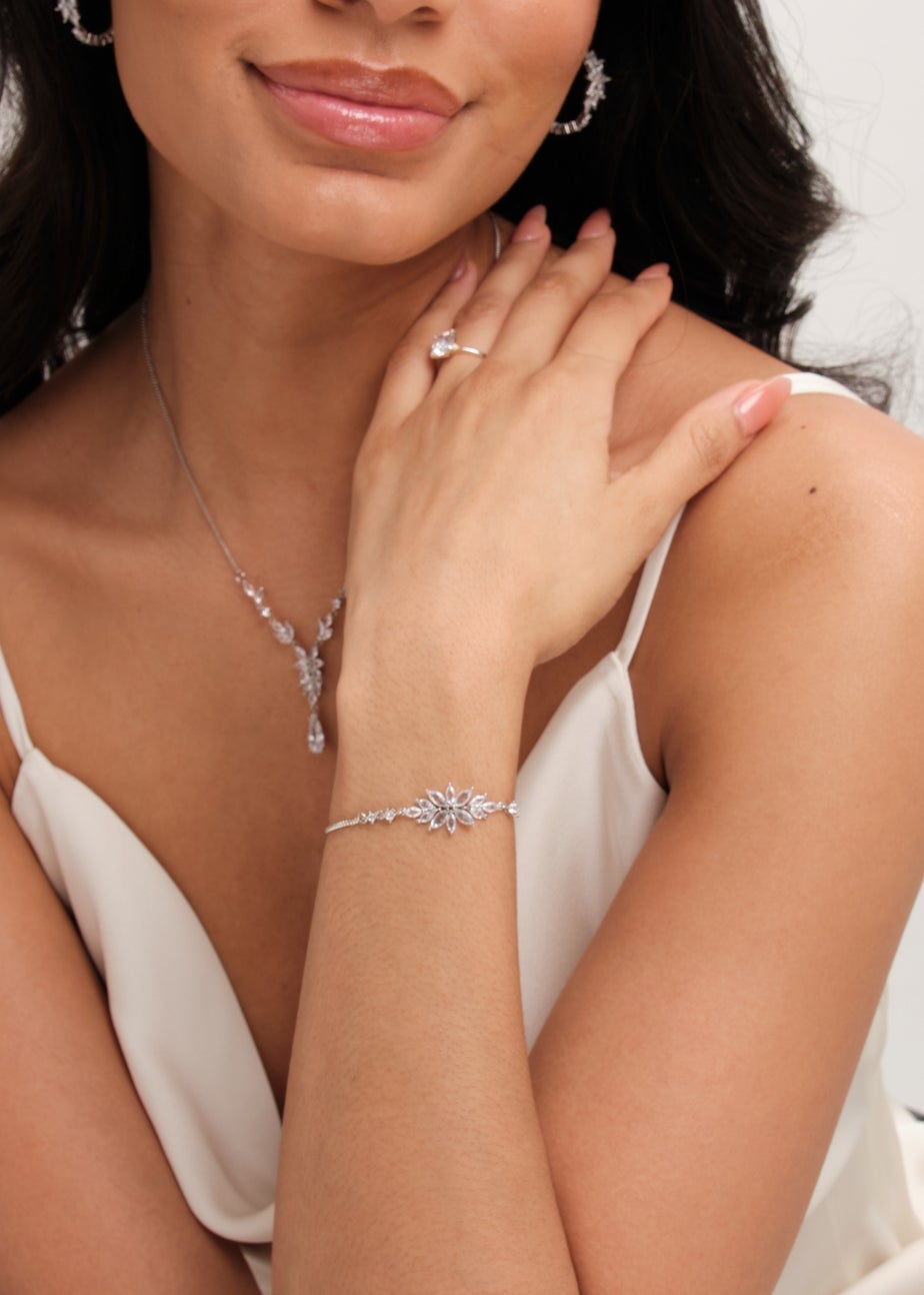 Jon Richard Rhodium Plated Cubic Zirconia Floral Y Necklace