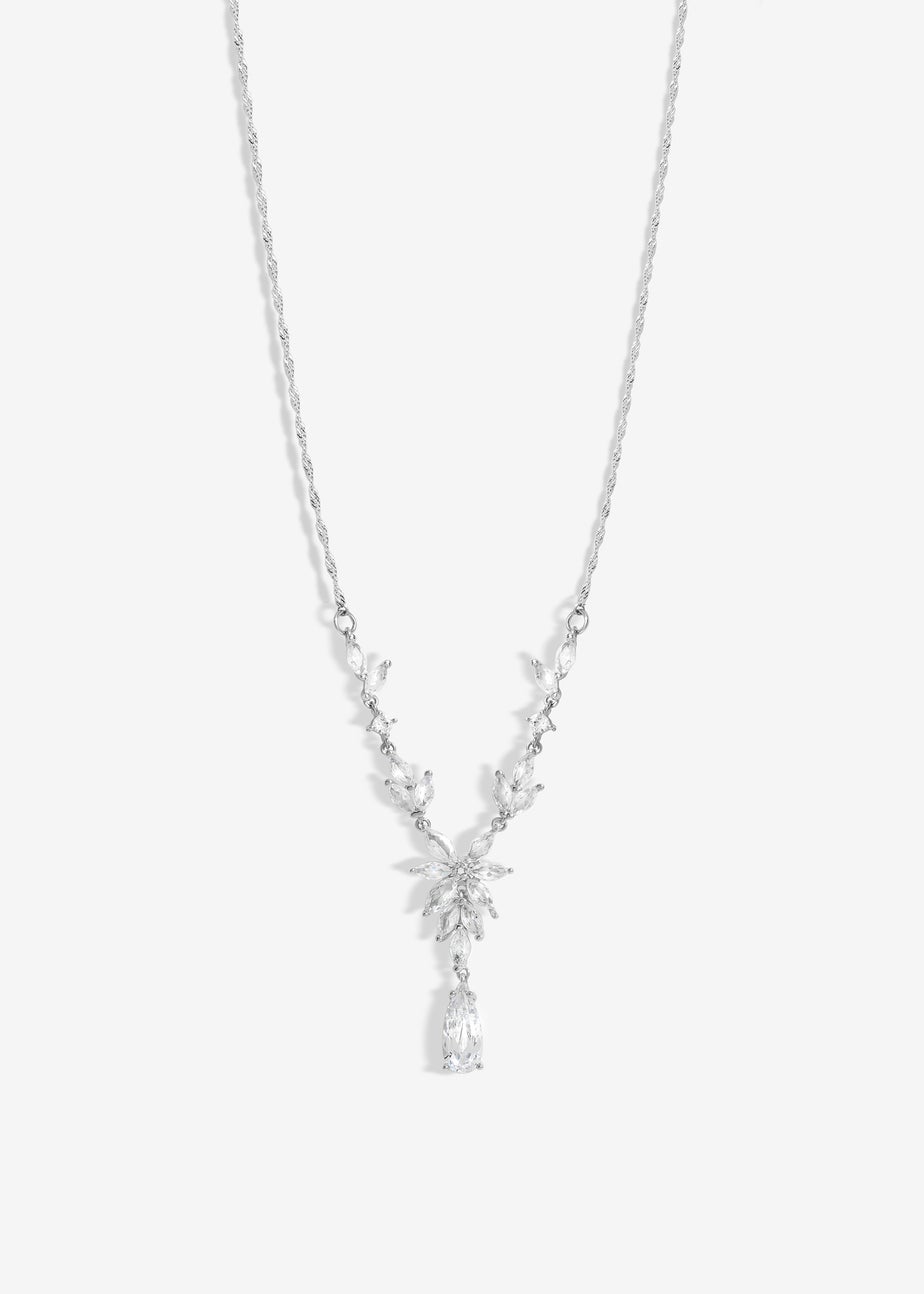 Jon Richard Rhodium Plated Cubic Zirconia Floral Y Necklace