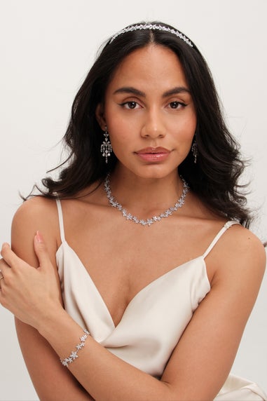 Jon Richard Rhodium Plated Cubic Zirconia Floral Statement Earrings