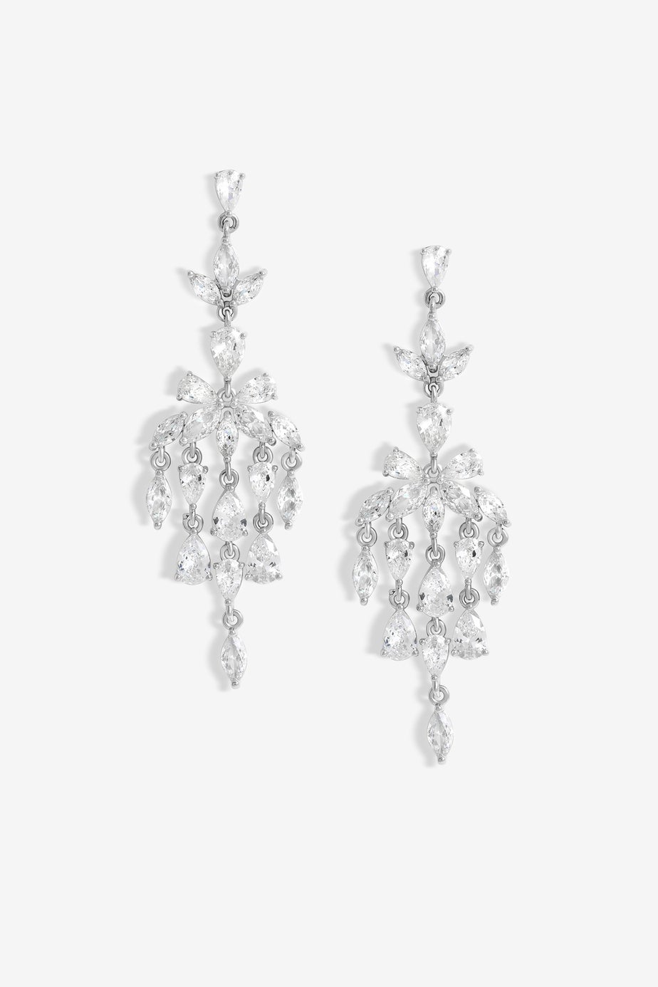 Jon Richard Rhodium Plated Cubic Zirconia Floral Statement Earrings
