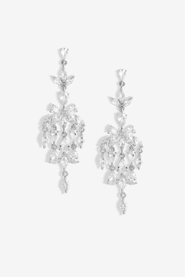 Jon Richard Rhodium Plated Cubic Zirconia Floral Statement Earrings