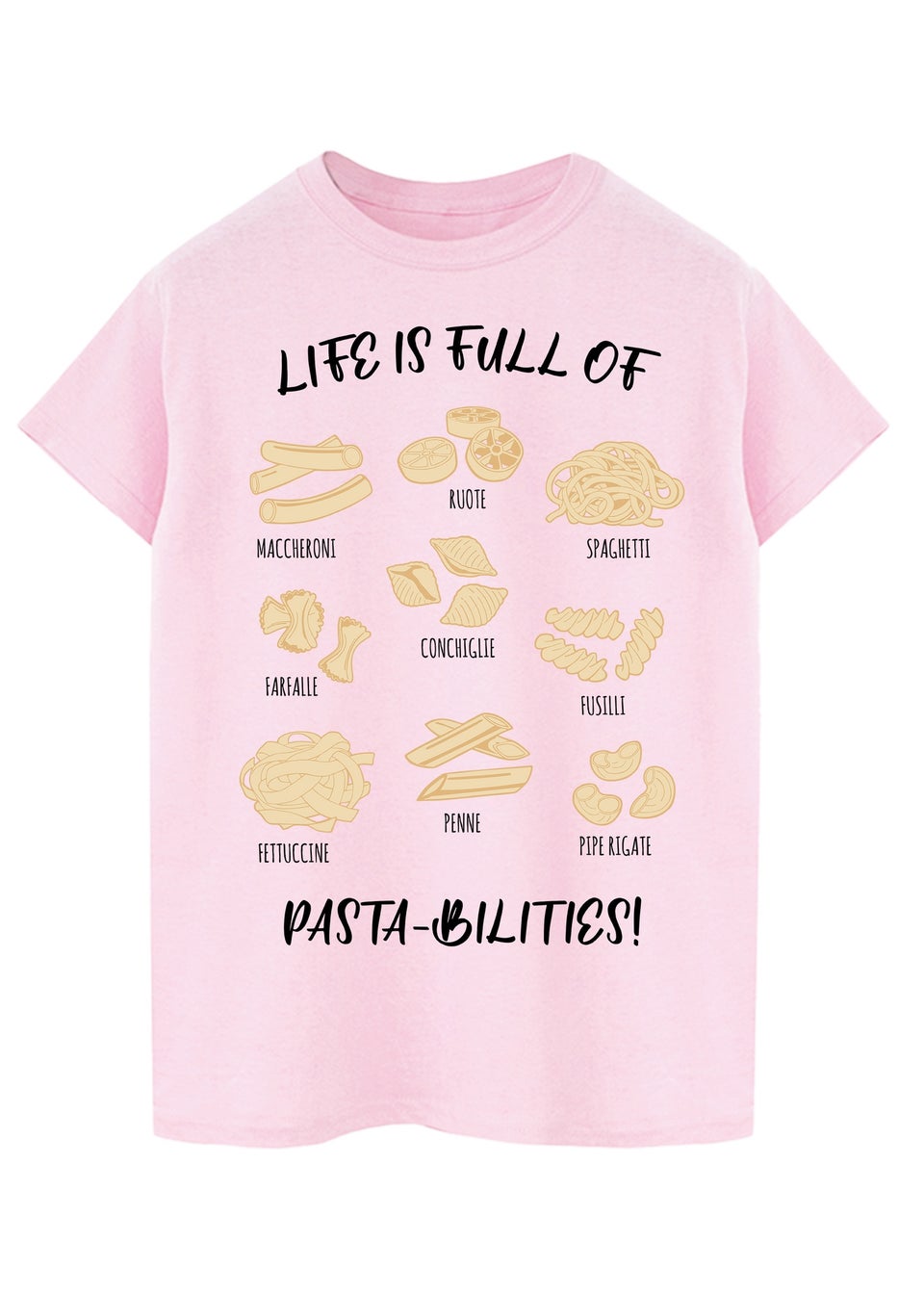 Brands In Life Is Full Of Pasta-bilities Pink Boyfriend Fit Graphic T-Shirt