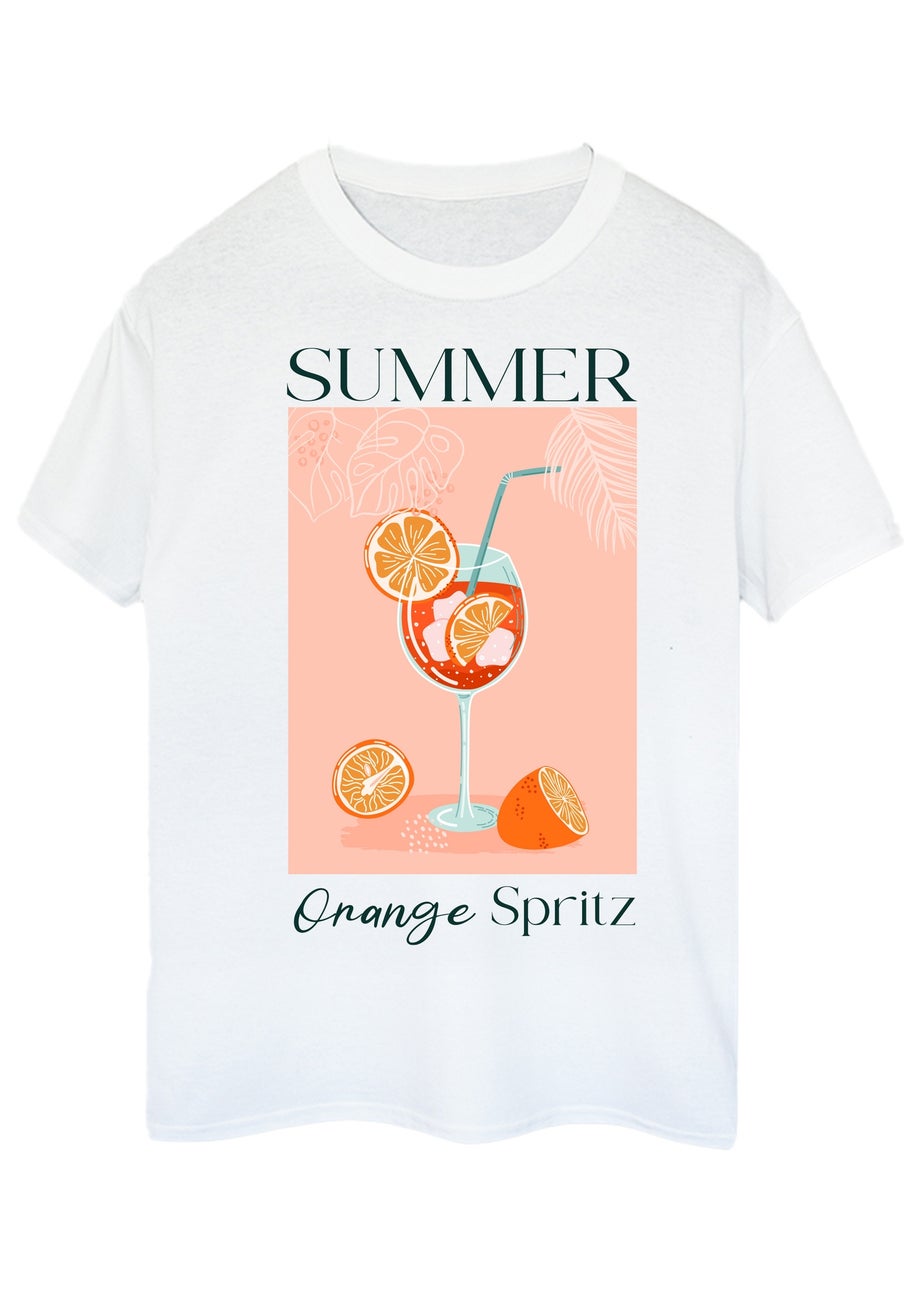 Brands In Summer Orange Spritz White Boyfriend Fit Graphic T-Shirt