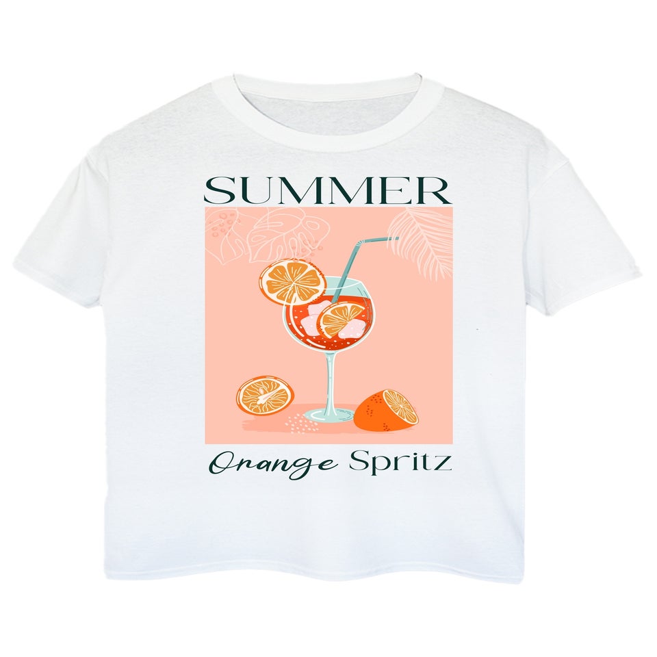 Brands In Summer Orange Spritz White Boyfriend Fit Graphic T-Shirt