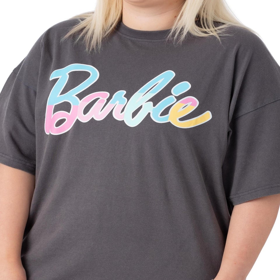 Barbie Grey Pastel Print Logo Skater Short Sleeve T-Shirt Dress