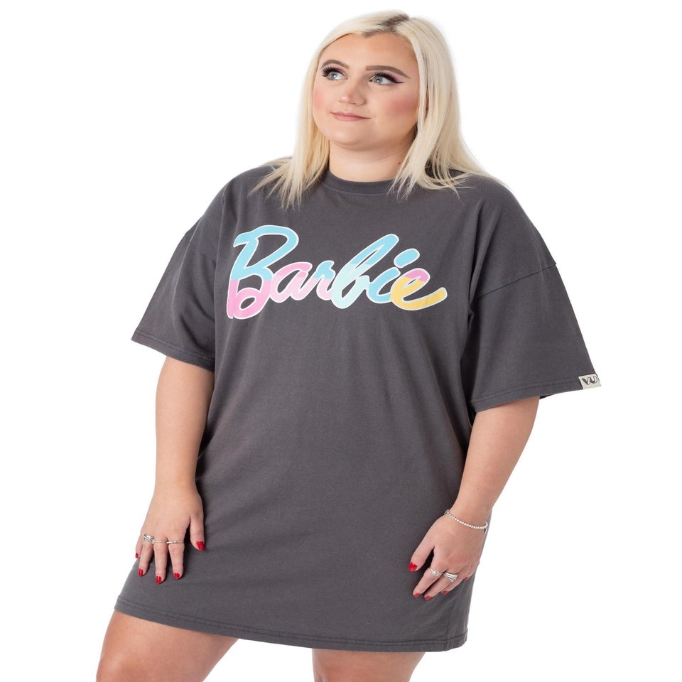 Barbie Grey Pastel Print Logo Skater Short Sleeve T-Shirt Dress